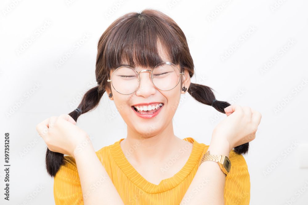 Beautiful asian women portrait long hair smiling wear yellow shirt Beautiful asian women portrait long hair smiling wear yellow shirt