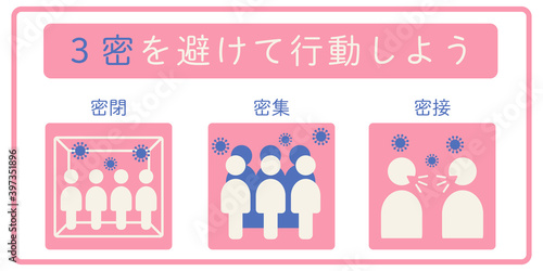 3密を避ける　感染症予防対策のイラスト