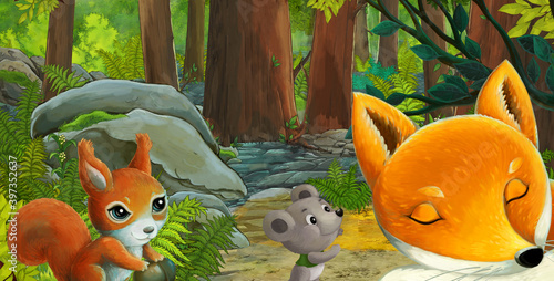 cartoon scene with friendly animal in the forest