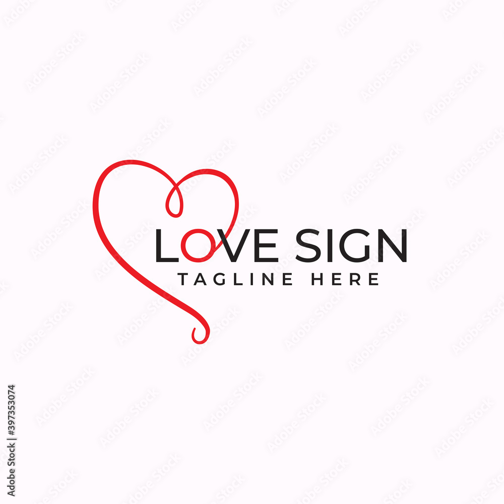 Love sign and symbol with hand drawn line logo design