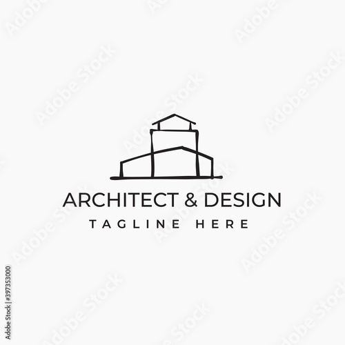 Simple modern house hand drawn design logo design template