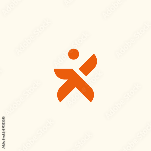 People with waving hand icon and logo simple flat design template