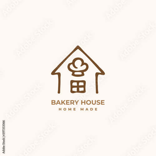 House of baker with small chef hat logo design concept