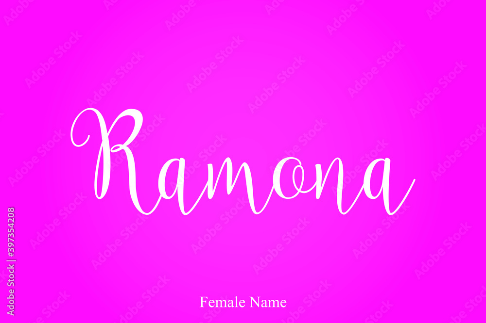 Ramona Female Name Brush Calligraphy White Color Text On Pink Background