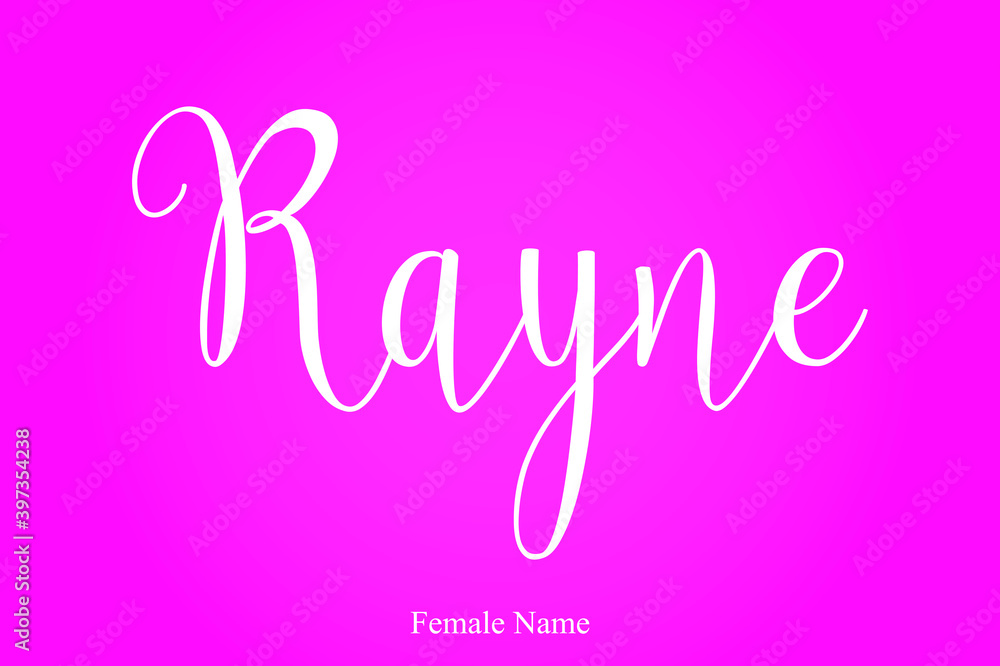 Rayne Female Name Brush Calligraphy White Color Text On Pink Background