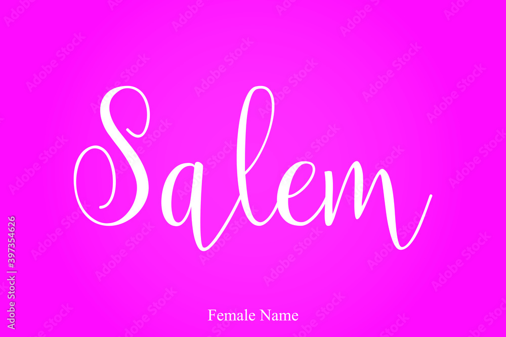 Salem Female Name Brush Calligraphy White Color Text On Pink Background