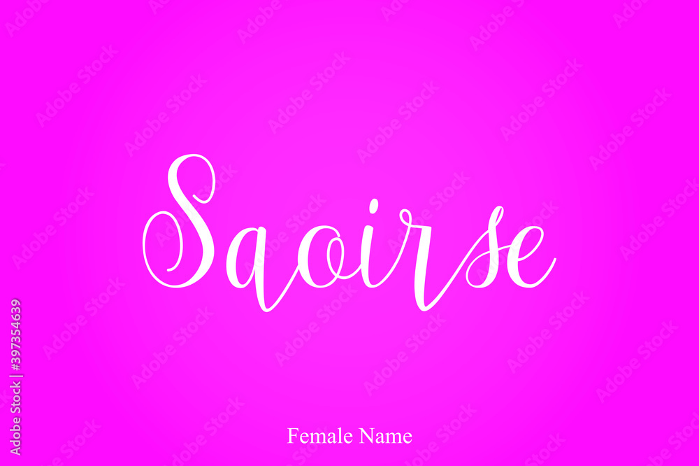 Saoirse Female Name Brush Calligraphy White Color Text On Pink Background