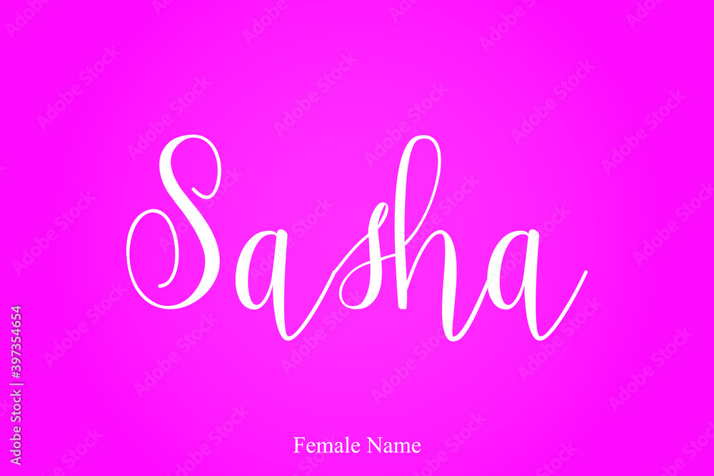 Sasha Female Name Brush Calligraphy White Color Text On Pink Background