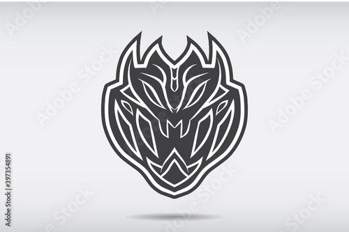 Lineart Monster Creature Fantasy Head Cartoon Logo Mascot illustration Tattoo. Esport, Team, Game, Asset, Sticker, Print.