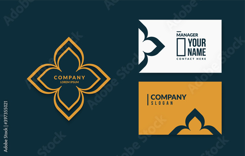 Minimal thai pattern logo design with luxury business card template