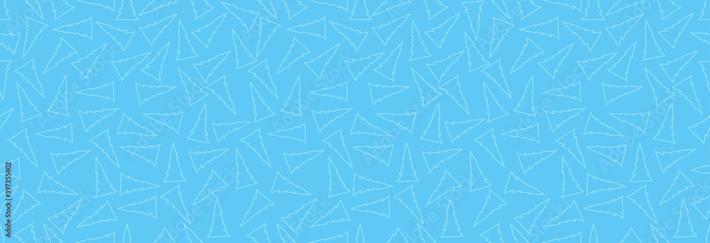  Lots of Christmas trees on a blue background. Seamless pattern and space for congratulatory text.