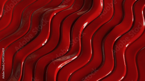 Wave organic red plastic 3d render abstract background, pattern, elegant textile, macro soft texture available in motion