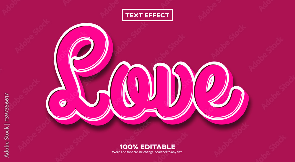 Love 3D Text Effect - obrazy, fototapety, plakaty 