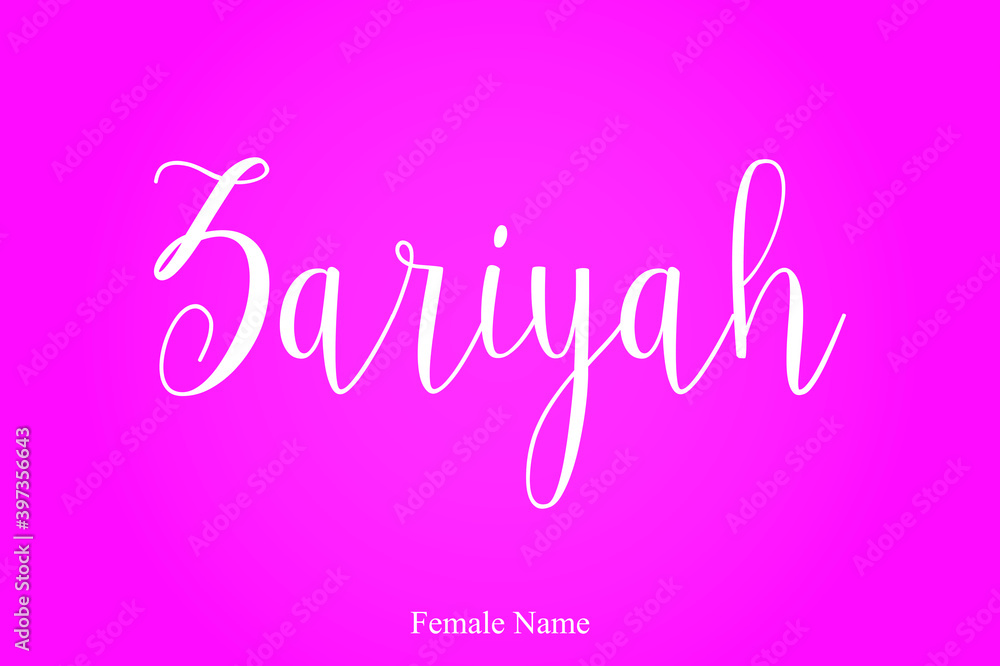  Zariyah Female Name Cursive Typography Typescript On Pink Background