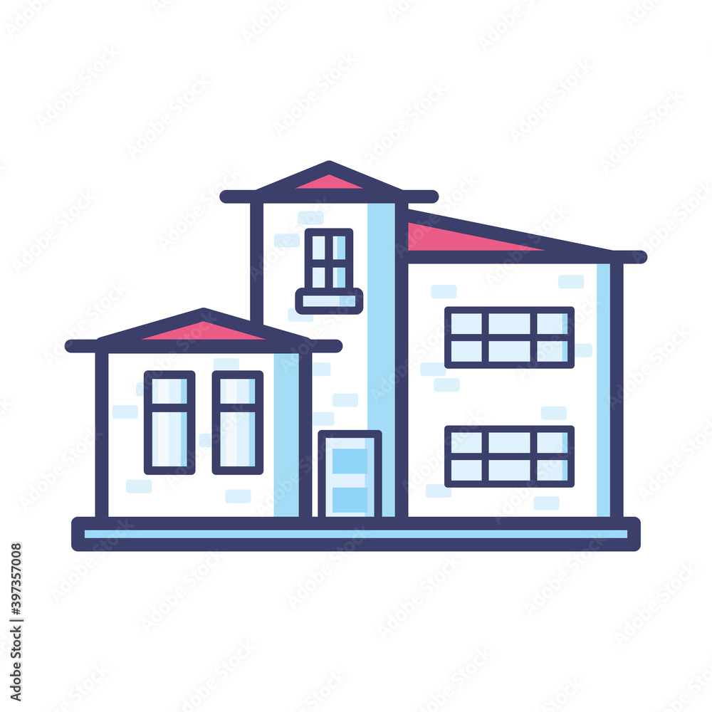 house with windows and red roof line and fill style icon vector design house with windows and red roof line and fill style icon vector design