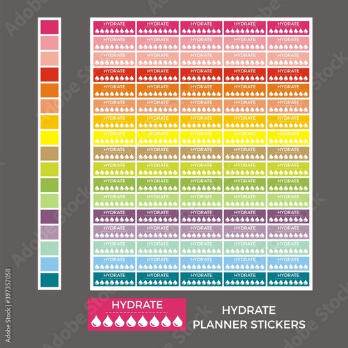 colorful hydrate planner, drink water label