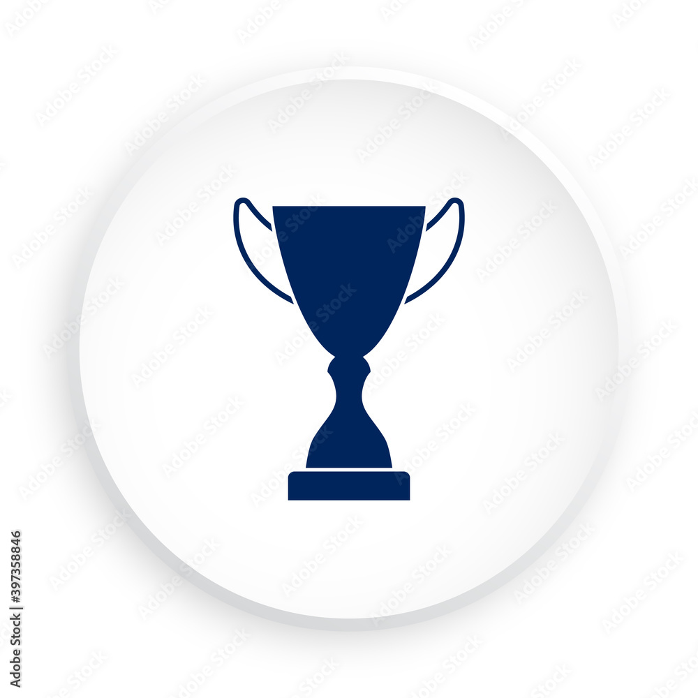 Prize icon in neomorphism style for mobile app. Sports cup for participation in sports competitions. Award to winner of tournament. Vector on white background Prize icon in neomorphism style for mobile app. Sports cup for participation in sports competitions. Award to winner of tournament. Vector on white background