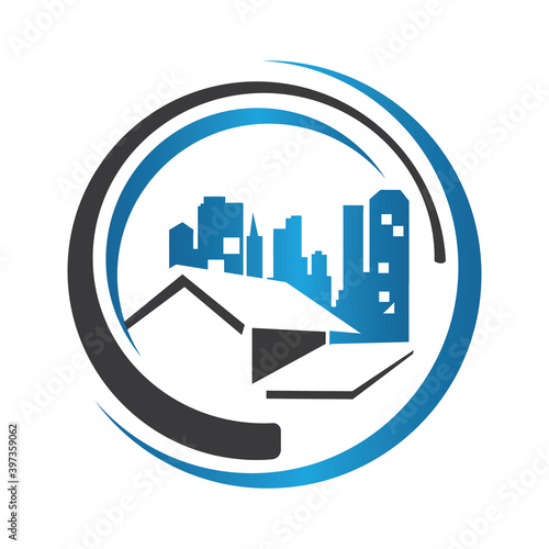 stack of roof on the circle Real Estate logo vector design for property business and mortgage company