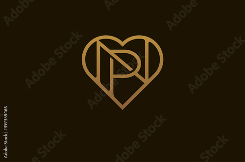 Abstract initials N and P logo, gold colour line style heart and letter combination, usable for brand, card and invitation, logo design template element,vector illustration