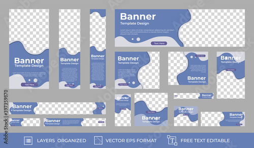 set of creative web banners of standard size with a place for photos. Vertical, horizontal and square template.
