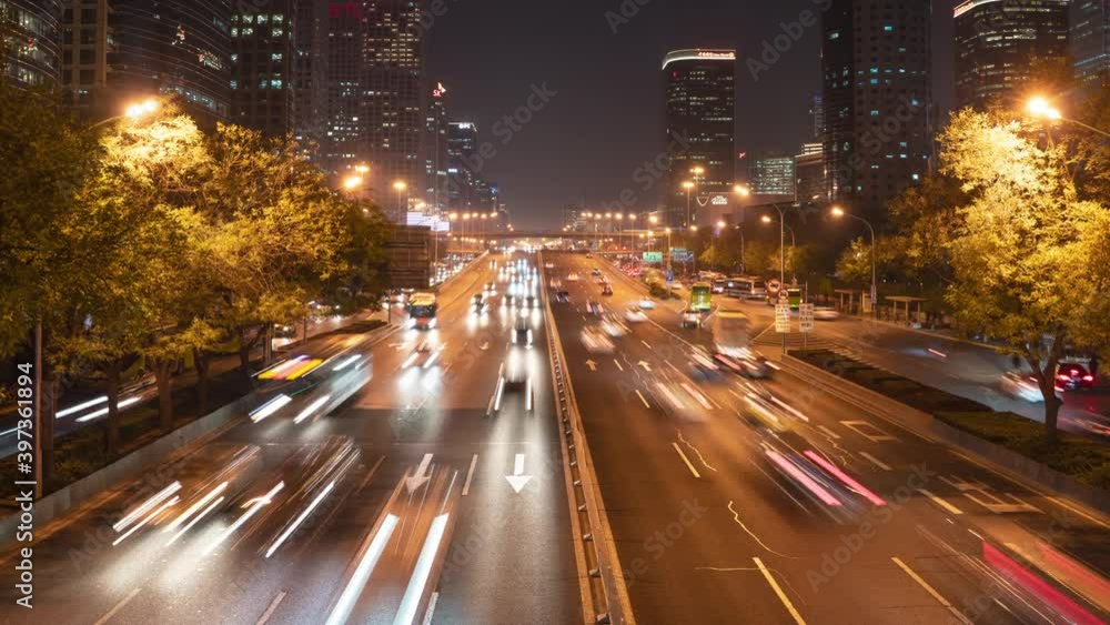 Hyperlapse.Urban Overpass Traffic Flow at Night,Beiing,China Hyperlapse.Urban Overpass Traffic Flow at Night,Beiing,China