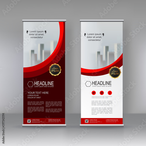 Roll up banner stand brochure flyer vertical template design, covers ,infographics ,vector abstract geometric background, modern x-banner and flag-banner advertising design element