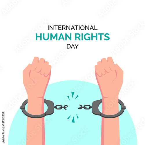 hand breaking handcuffs, freedom, human rights day concept illustration flat design vector eps10