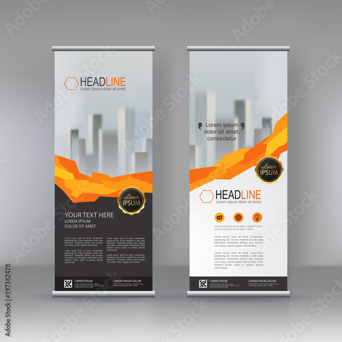 Roll up banner stand brochure flyer vertical template design, covers ,infographics ,vector abstract geometric background, modern x-banner and flag-banner advertising design element
