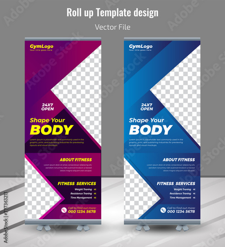 Rollup Banner Design for gym, fitness club, healthcare,Modern fitness & gym rollup template,Fitness Gym Rollup Banner Template,gym and fitness banner promotion 