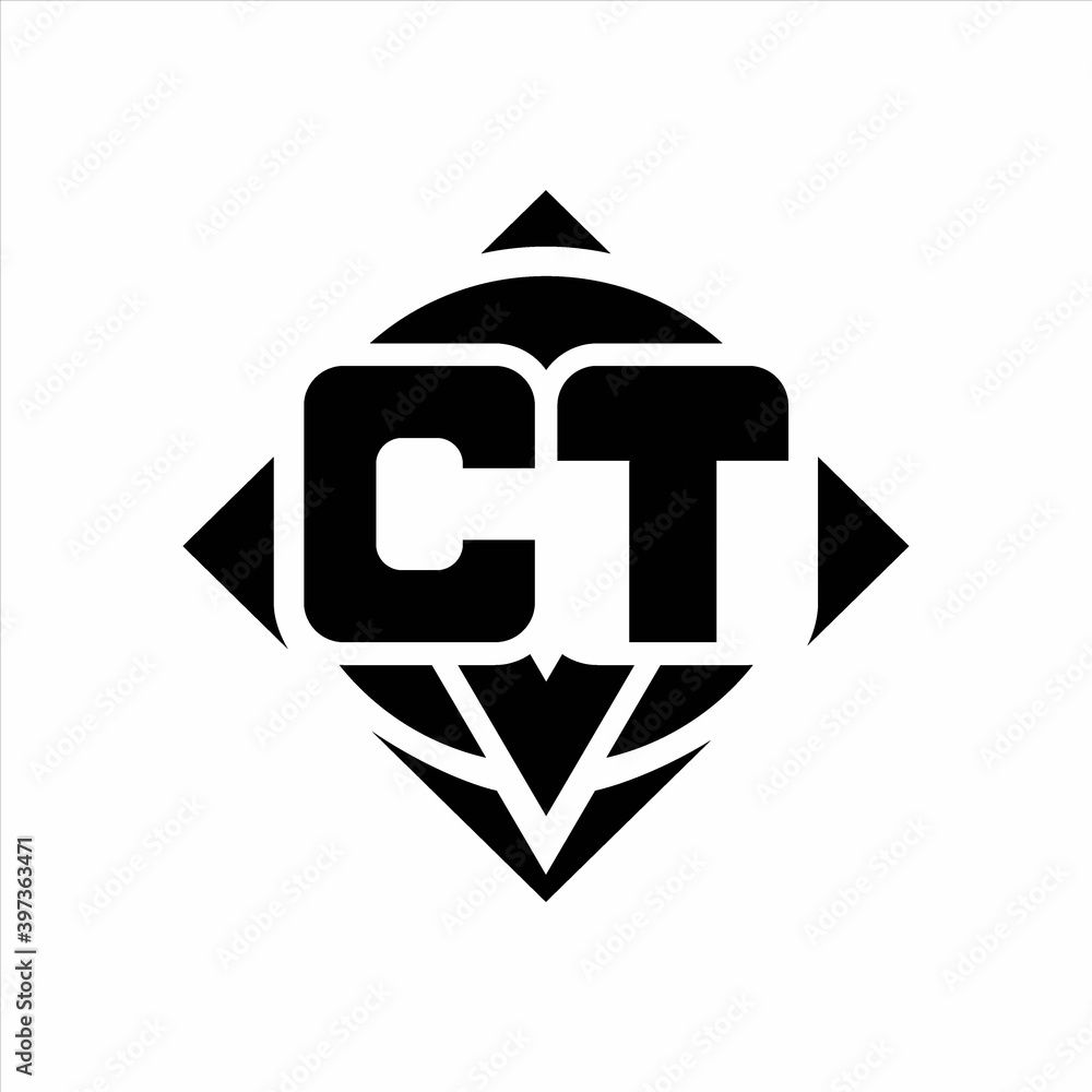 CT Logo monogram with circle shape and square rotate rounded design template CT Logo monogram with circle shape and square rotate rounded design template