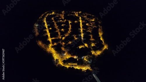 Aerial night view of Golyazi village at Bursa in Turkey. 4K Footage in Turkey photo