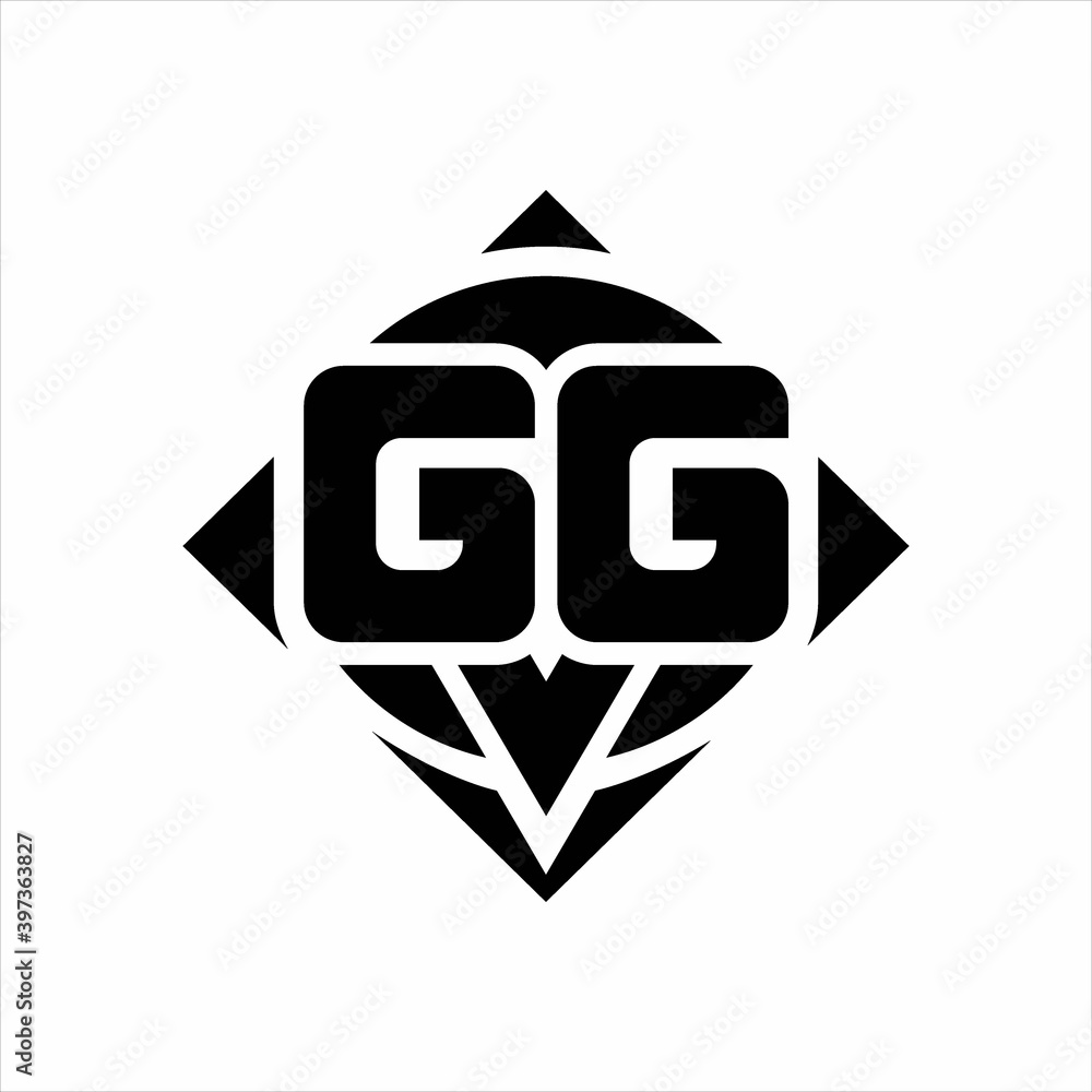 GG Logo monogram with circle shape and square rotate rounded design template GG Logo monogram with circle shape and square rotate rounded design template
