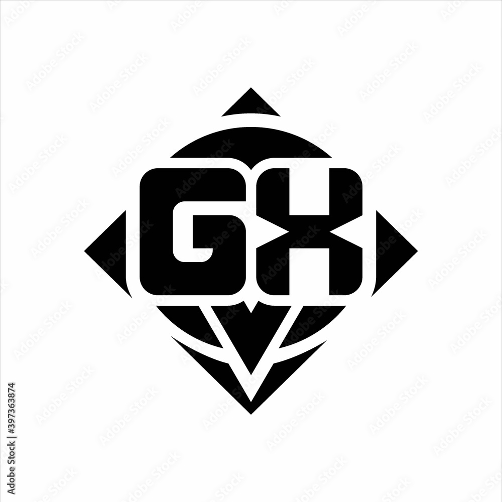 GX Logo monogram with circle shape and square rotate rounded design template GX Logo monogram with circle shape and square rotate rounded design template