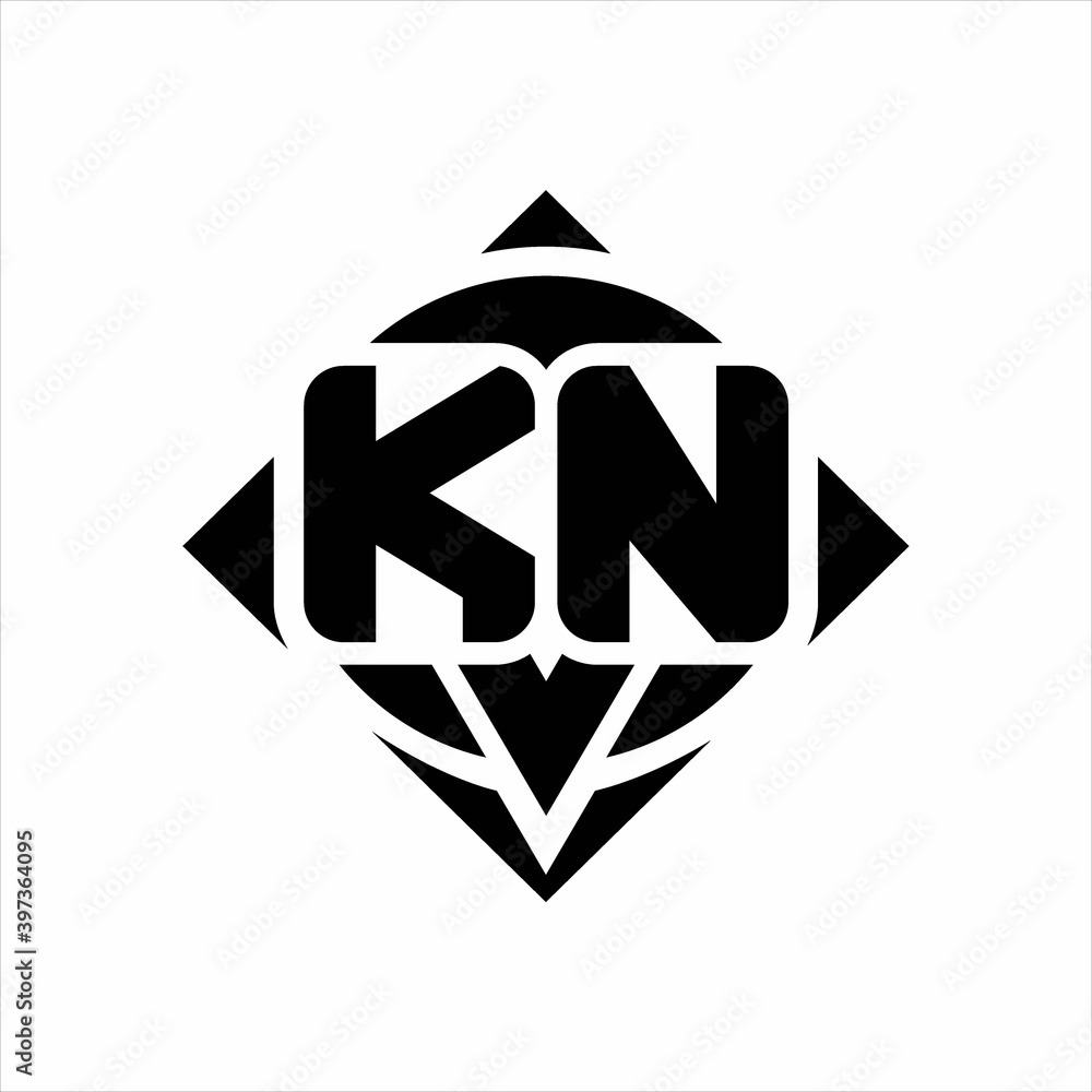 KN Logo monogram with circle shape and square rotate rounded design template KN Logo monogram with circle shape and square rotate rounded design template