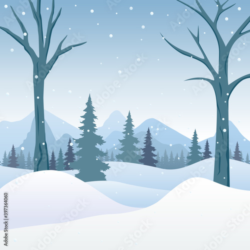 Winter forest landscape snow with bare trees