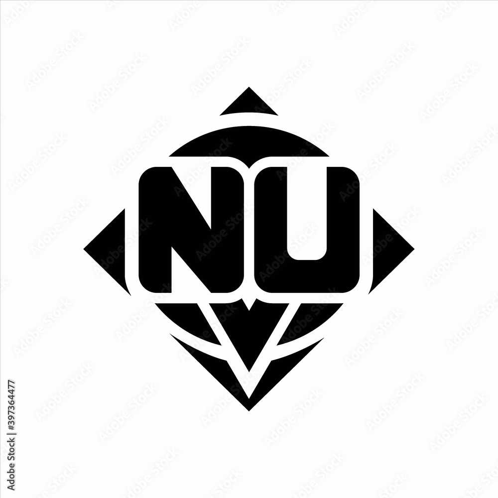 NU Logo monogram with circle shape and square rotate rounded design template