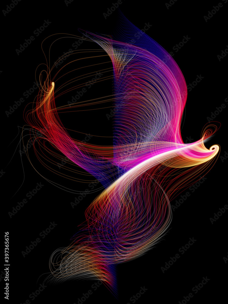 3d render of abstract art of surreal background with curve wavy spiral ...