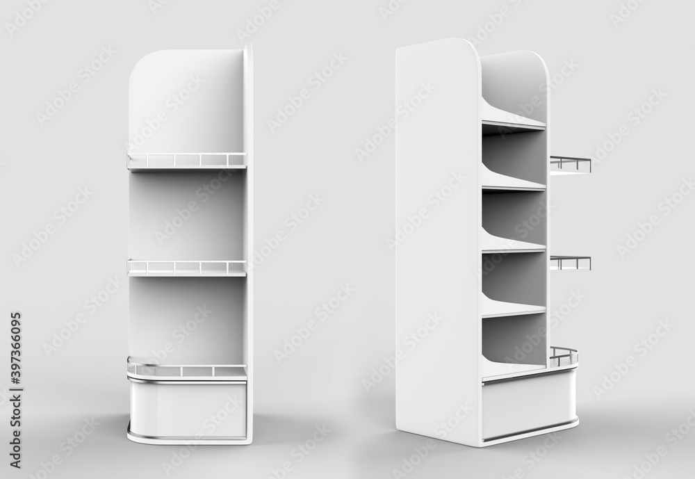 Display stand, retail display stand for product , display stands isolated on white background. 3d illustration Display stand, retail display stand for product , display stands isolated on white background. 3d illustration