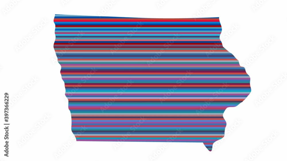 Iowa US state contour map background vertical rows of colors change tone looped video Iowa US state contour map background vertical rows of colors change tone looped video