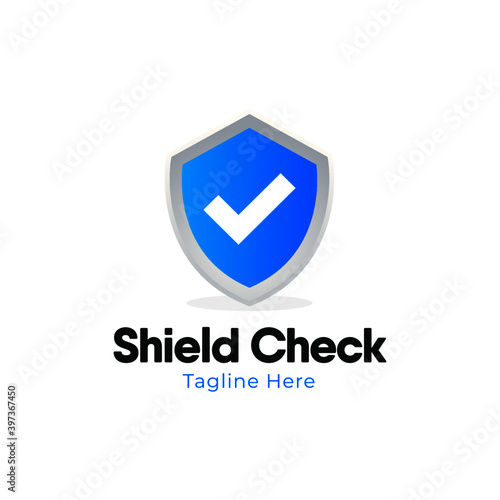 Safe protection logo. shield and check mark or tick symbol. Defense, security and safety vector icon. protect shield icon vector.