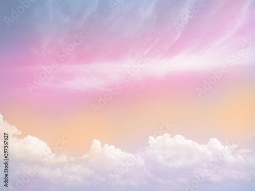 Bright beautiful sky with pastel color, Rainbow clouds background, Colorful gradation cloudy concept