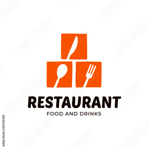 spoon and fork restaurant logo, icon simple flat vector illustration eps10 isolated on white background