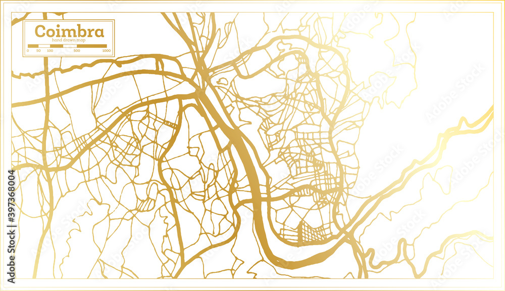 Obraz premium Coimbra Portugal City Map in Retro Style in Golden Color. Outline Map.