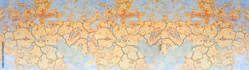 Close up texture of crack concrete wall or grunge wall texture in panoramic view use for web design and wallpaper background Close up texture of crack concrete wall or grunge wall texture in panoramic view use for web design and wallpaper background