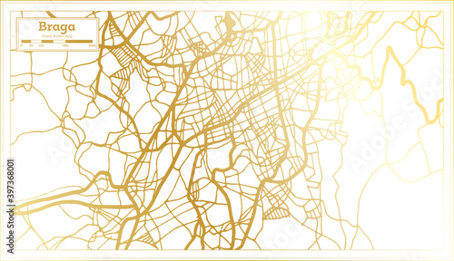 Braga Portugal City Map in Retro Style in Golden Color. Outline Map.