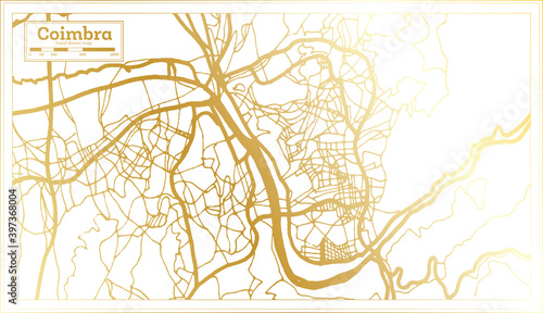 Coimbra Portugal City Map in Retro Style in Golden Color. Outline Map.