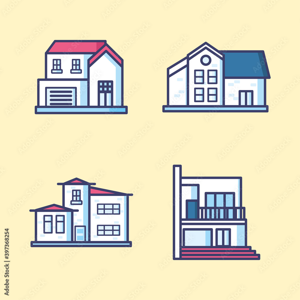 house line and fill style symbol set vector design