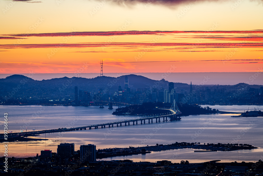The San Francisco Skyline at Dawn from Grizzly Peak. The San Francisco Skyline at Dawn from Grizzly Peak.