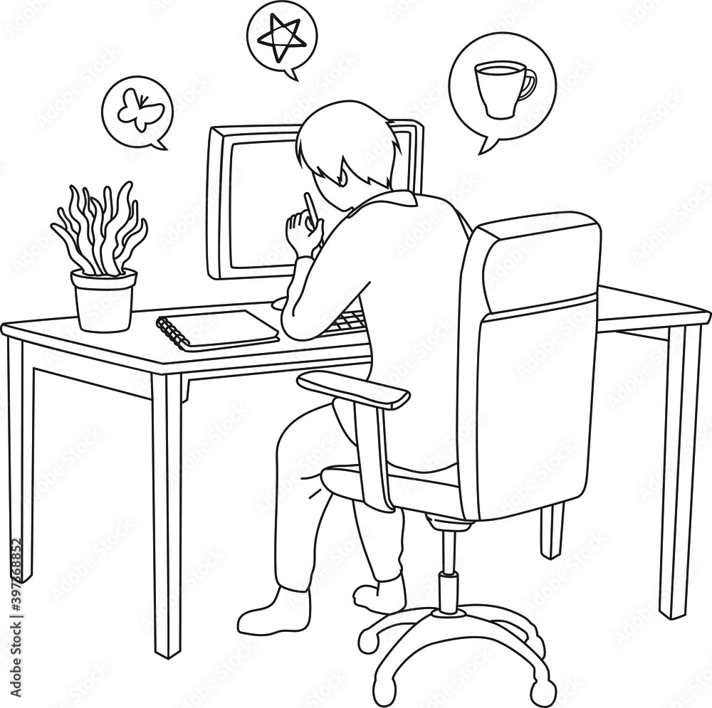 man is working at home outline