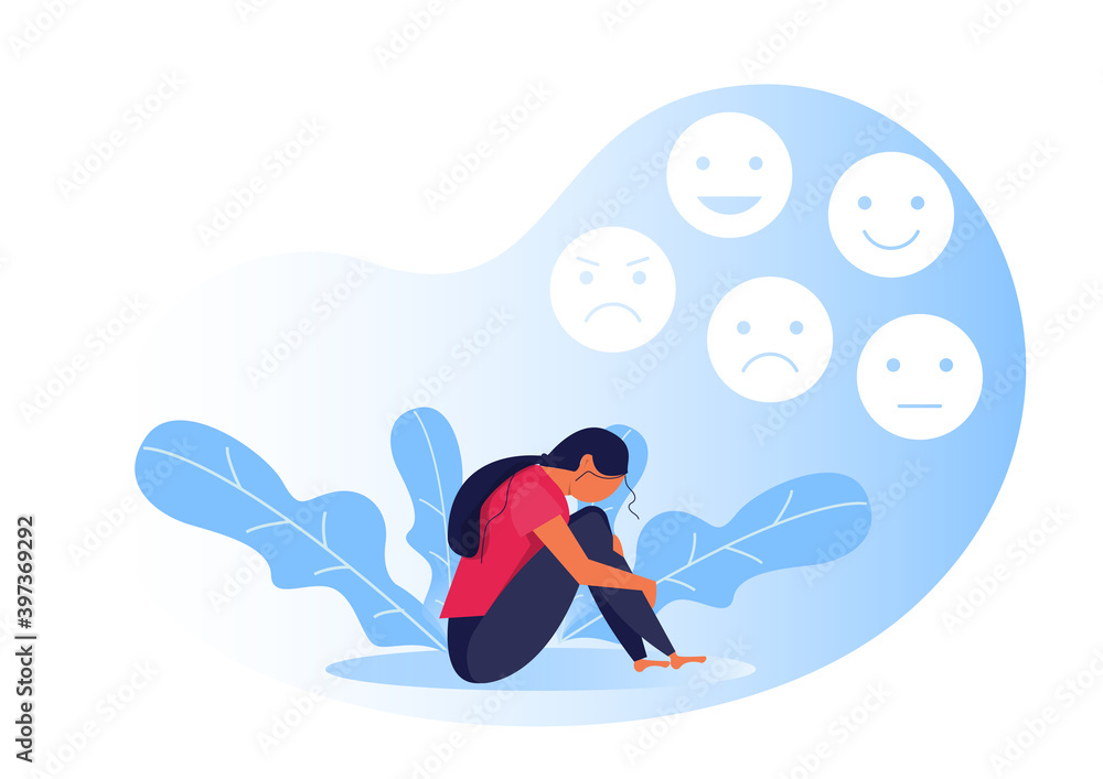 Fototapeta premium Woman suffers depression complex psychological disease emotion concept